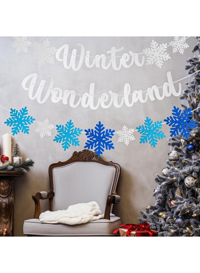 Tongcloud 3pcs Winter Wonderland Banners Glitter Snowflake Banner Christmas Decorations Banners Winter Holiday Garland Photo Props Banner for Party Home Decorations(White) - Image 4