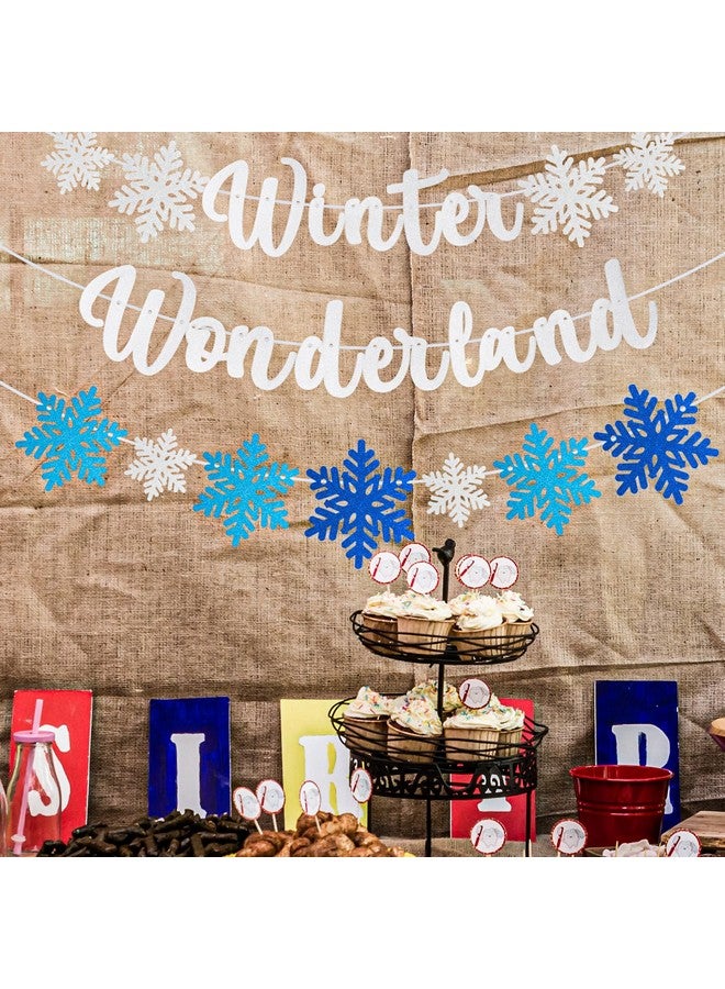 Tongcloud 3pcs Winter Wonderland Banners Glitter Snowflake Banner Christmas Decorations Banners Winter Holiday Garland Photo Props Banner for Party Home Decorations(White) - Image 3