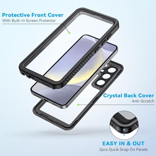 Lanhiem for Samsung Galaxy S24 Phone Case IP68 Waterproof Dustproof, Built-in Screen Protector, Rugged Full Body Shockproof Protective Cover for Galaxy S24 5G 6.2 Inch, Black - Image 3