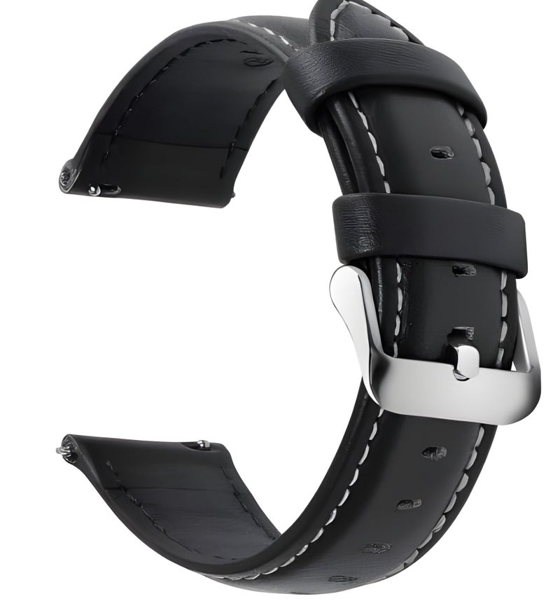 NEXT STORE 22mm Leather Strap Compatible with Samsung Galaxy Watch 46mm/Watch 3 45mm/Huawei GT5/GT4/GT3/GT5 Pro/Watch 4 Pro/3 Pro – Black Replacement Band - Image 2