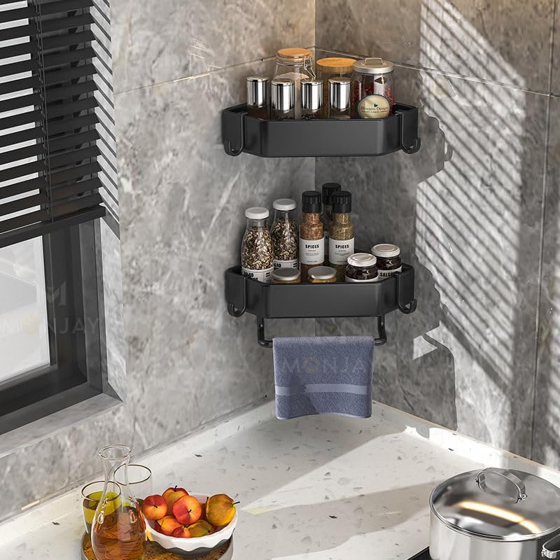 MONJAY Self-Adhesive Aluminium Bathroom Corner Shelf Rack Bathroom Corner Organizer Stand Bathroom Organisers Storage Racks Bathroom Shelf/Shelves Corner (King) - Image 5