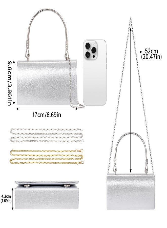 Larcenciel Clutch Purses for Women, Elegant Metallic Silver Evening Handbags with 2 Chain Straps, Fashion Vegan Leather Ladies Party Bags for Prom Wedding Cocktail Club Formal Events Nights Out, Small - Image 3