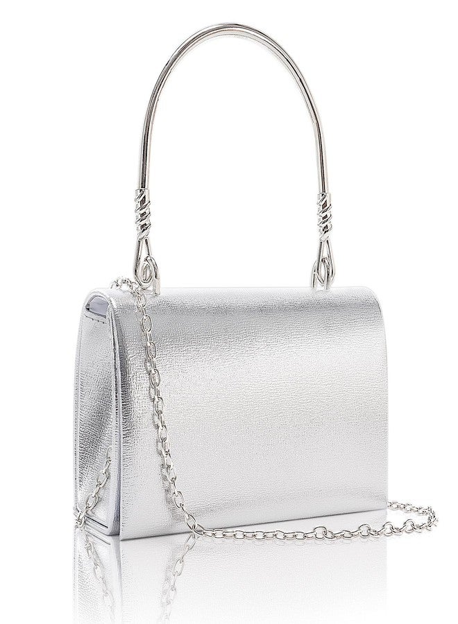 Larcenciel Clutch Purses for Women, Elegant Metallic Silver Evening Handbags with 2 Chain Straps, Fashion Vegan Leather Ladies Party Bags for Prom Wedding Cocktail Club Formal Events Nights Out, Small - Image 1