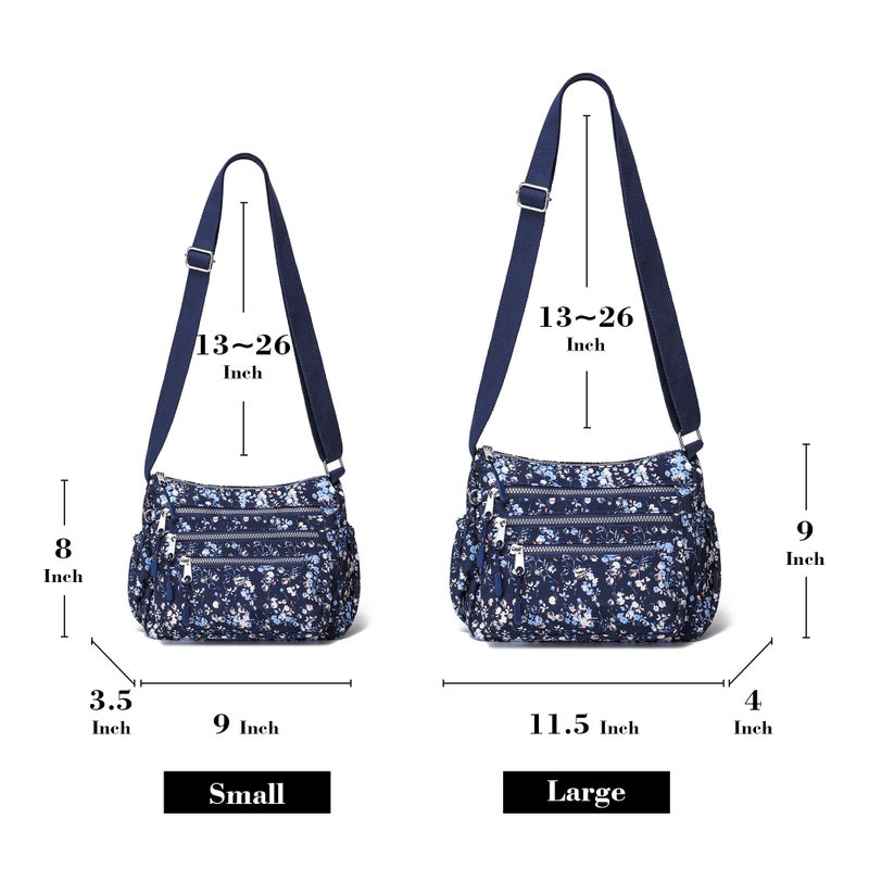 AOCINA Crossbody Bags for Women Multi Pocket Nylon Lightweight Ladies Purses Messenger Shoulder Handbags Satchel Travel Bag (Blue Florals) - Image 3