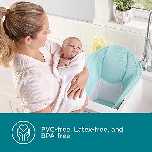 Contours Cozy Infant Sink Bather – Soft Baby Bath Seat for Newborns 0-6 Months, Plush 3D Mesh Cushion, Quick-Dry, Supportive Baby Bathtub for Sink – Mint Blue - Image 4