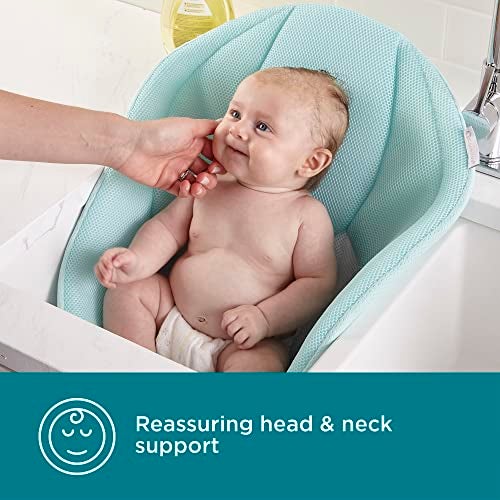 Contours Cozy Infant Sink Bather – Soft Baby Bath Seat for Newborns 0-6 Months, Plush 3D Mesh Cushion, Quick-Dry, Supportive Baby Bathtub for Sink – Mint Blue - Image 2