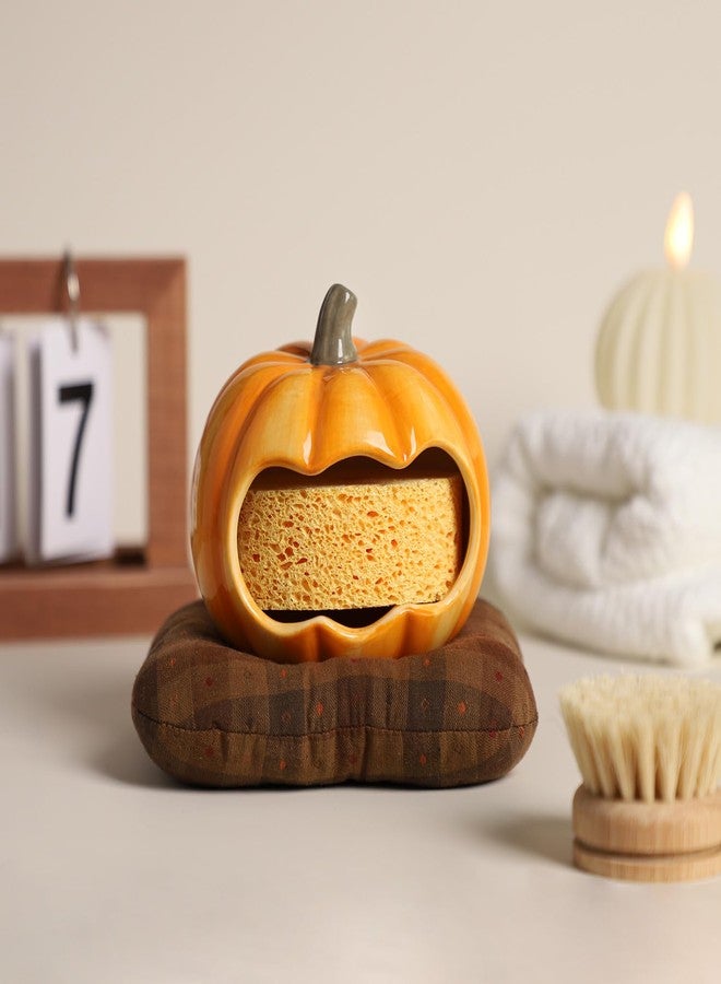 WAIT FLY Ceramic Pumpkin Sponge Holder for Kitchen Sink Counter, Sponge Dish Rack, Compact Sink Caddy Organizer - Image 3