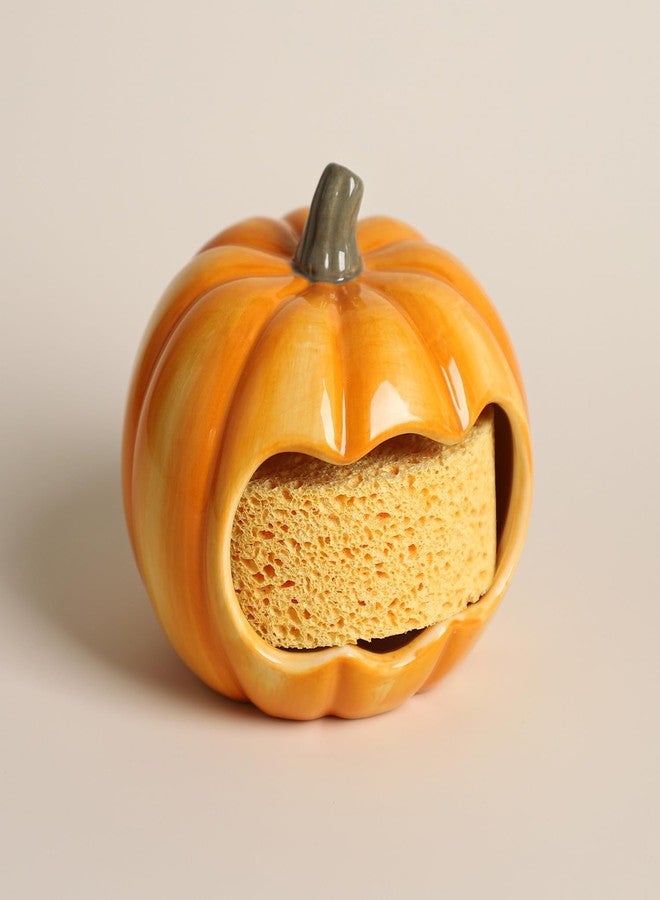WAIT FLY Ceramic Pumpkin Sponge Holder for Kitchen Sink Counter, Sponge Dish Rack, Compact Sink Caddy Organizer - Image 5