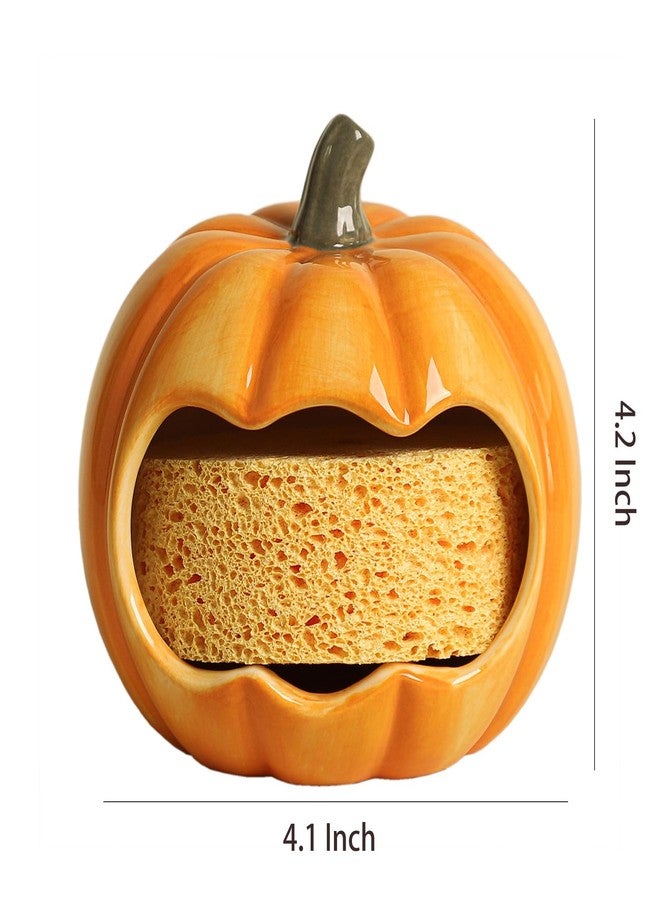 WAIT FLY Ceramic Pumpkin Sponge Holder for Kitchen Sink Counter, Sponge Dish Rack, Compact Sink Caddy Organizer - Image 2