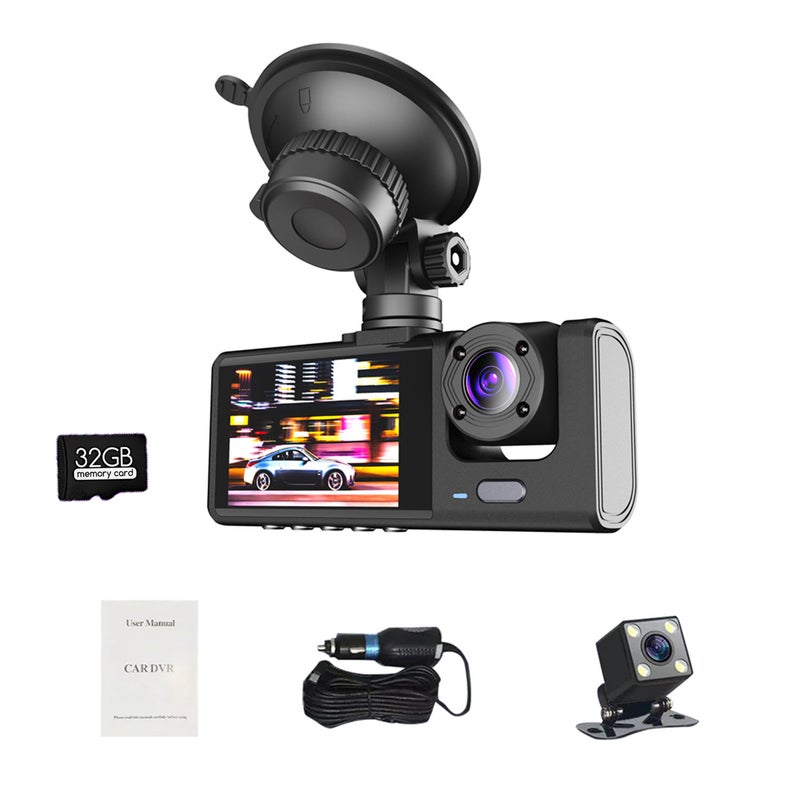 1080P DVR dash cam front and rear cameras dash cam 2-inch screen dash cam supports night vision ring recording, one key lock standard version with 32G storage card - Image 1