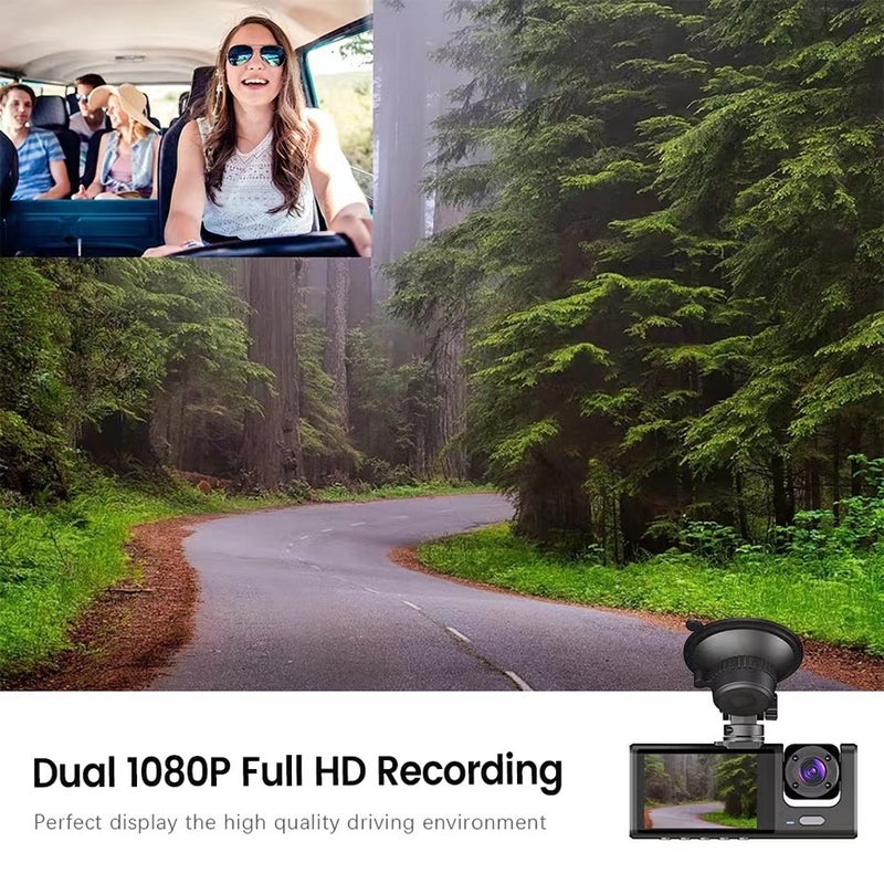 1080P DVR dash cam front and rear cameras dash cam 2-inch screen dash cam supports night vision ring recording, one key lock standard version with 32G storage card - Image 2