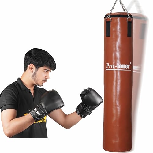 Protoner Boxing Training Set, 48-Inch Punching Bag with Gloves, and Chain, Black (Unfilled Tan Bag+Chain) - Image 1