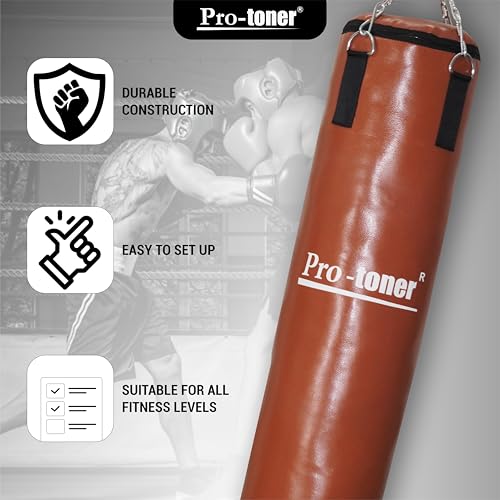 Protoner Boxing Training Set, 48-Inch Punching Bag with Gloves, and Chain, Black (Unfilled Tan Bag+Chain) - Image 4