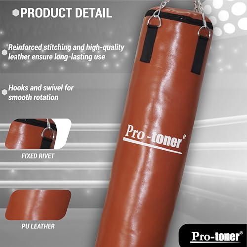 Protoner Boxing Training Set, 48-Inch Punching Bag with Gloves, and Chain, Black (Unfilled Tan Bag+Chain) - Image 3