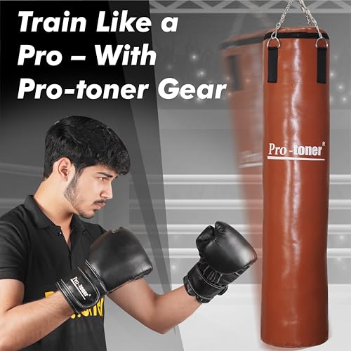 Protoner Boxing Training Set, 48-Inch Punching Bag with Gloves, and Chain, Black (Unfilled Tan Bag+Chain) - Image 2