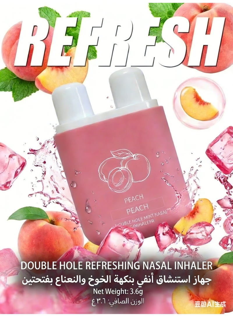 ​ عصي استنشاق الأنف بالخوخ والنعناع 2 قطعة - ثنائي الفوهات بدون إضافات | قابل لإعادة الاستخدام ومحمول | راحة تنعش يومية | للعائلة والدراسة والسفر - مقبول لعائلات السعودية - Image 2
