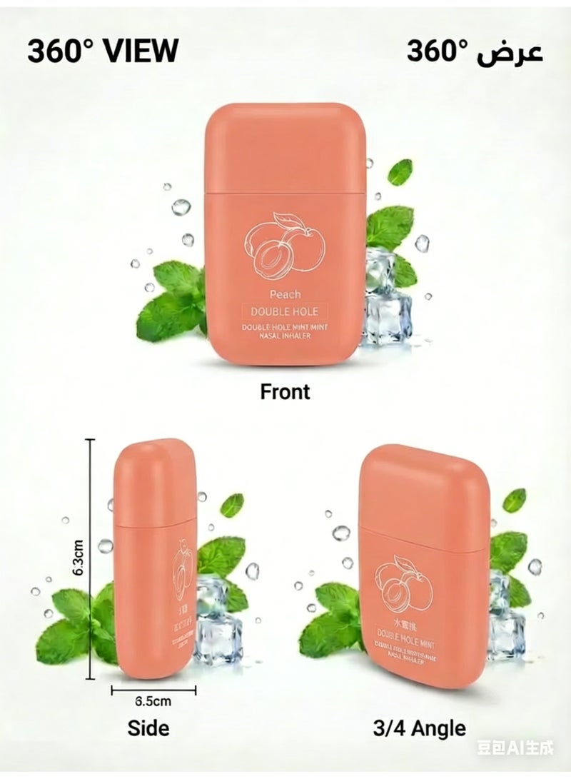 ​ عصي استنشاق الأنف بالخوخ والنعناع 2 قطعة - ثنائي الفوهات بدون إضافات | قابل لإعادة الاستخدام ومحمول | راحة تنعش يومية | للعائلة والدراسة والسفر - مقبول لعائلات السعودية - Image 5