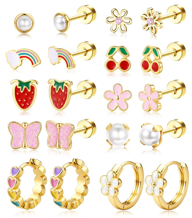 SAILIMUE Hypoallergenic Flat Back Earrings for Girls Women Surgical Steel Earrings for Sensitive Ears Women Cute Butterfly Flower Stud Earring Set for Teen Girls Kids Toddler Baby Jewelry Gifts - Image 1