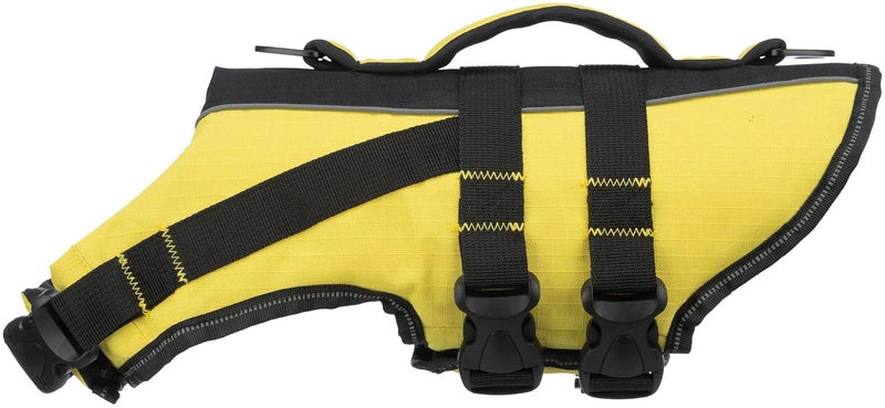 Trixie Life Vest for Dogs, Safety During Water Games & Training, Rescue Handle with 2 D-Rings, Nylon Straps with Snap Locks, Fully Adjustable with Reflective Stripes, (Small, Black/Yellow) - Image 1