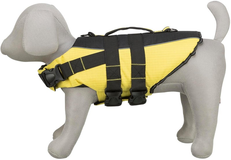 Trixie Life Vest for Dogs, Safety During Water Games & Training, Rescue Handle with 2 D-Rings, Nylon Straps with Snap Locks, Fully Adjustable with Reflective Stripes, (Small, Black/Yellow) - Image 2