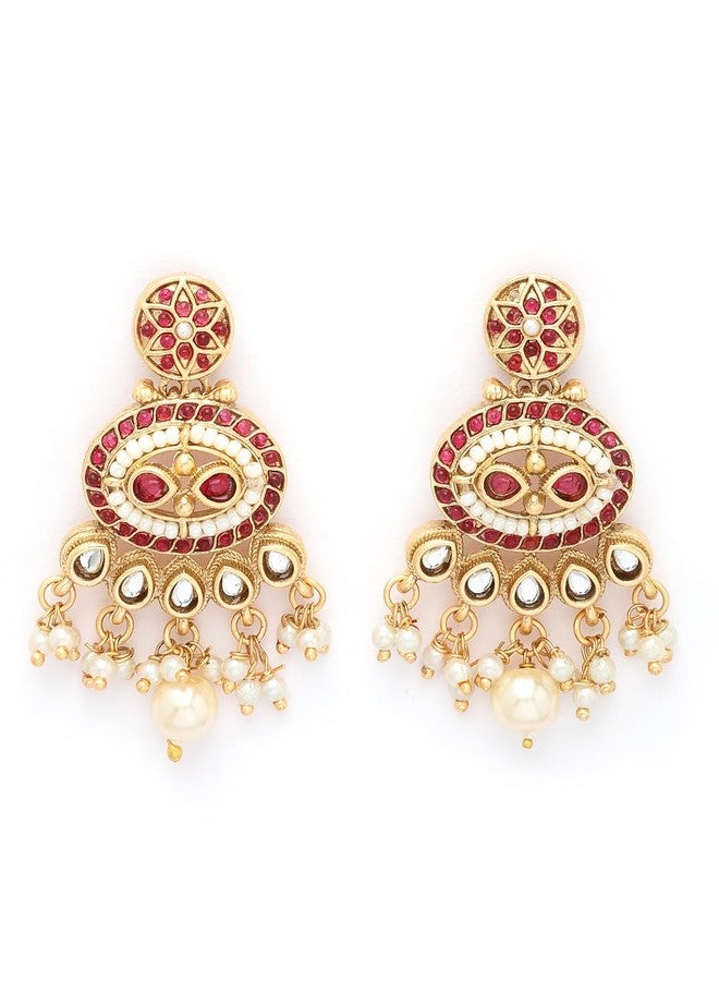 ADIVA Antique Gold-Plated Pink Sapphire Stone Studded Oval Stud with Textured Floral Design Earrings set for women, Traditional Stylish Jhumka for Girls Party, Wedding, Festive - Image 1