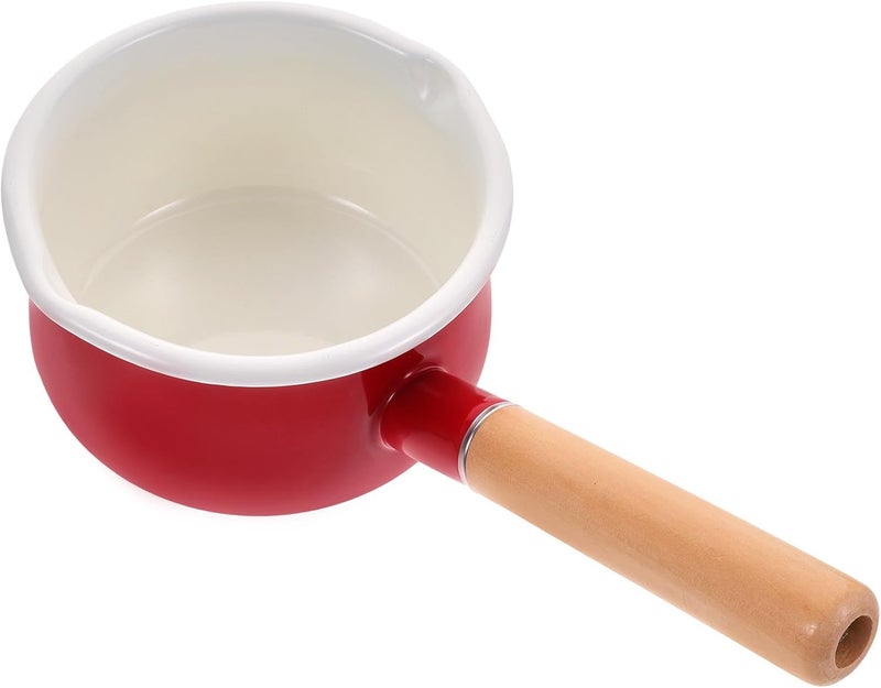 BETOOKY Enamel Small Saucepan 15cm Red Dual Spout Milk Pan Nonstick Butter Melting Pot for Stovetop Milk Heating and Food Cooking - Image 1