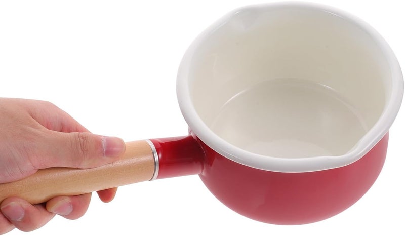BETOOKY Enamel Small Saucepan 15cm Red Dual Spout Milk Pan Nonstick Butter Melting Pot for Stovetop Milk Heating and Food Cooking - Image 4