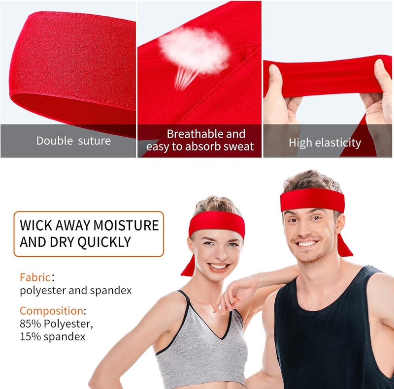 WILLBOND 12 Pieces Tennis Tie Headband Hair Band Unisex Dry Head Tie Sport Band for Basketball, Running, Tennis, Karate, Athletics - Image 4