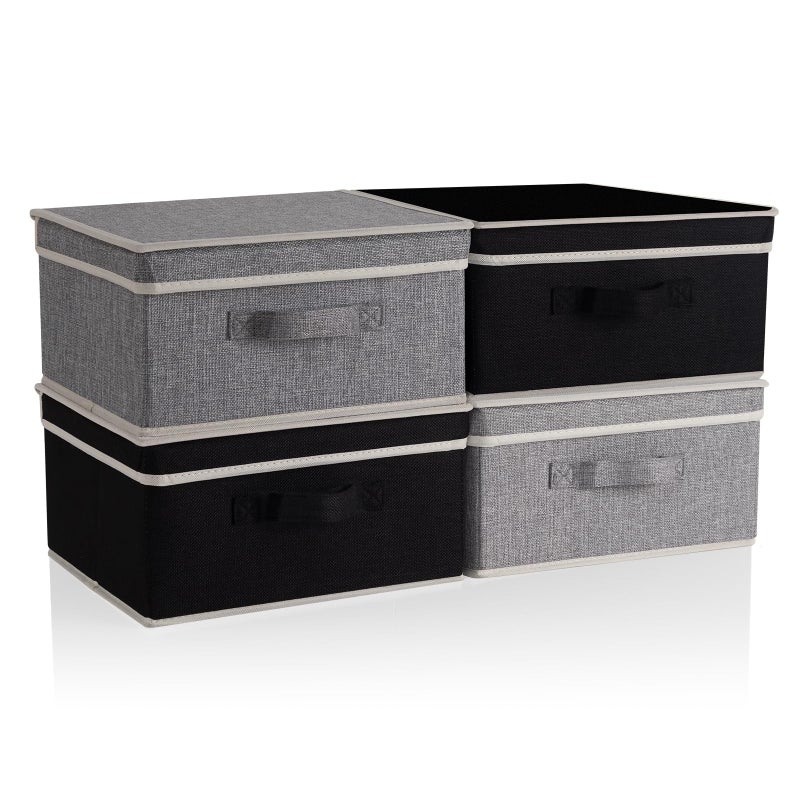 BrilliantJo Storage Boxes with Lid Foldable Clothing Storage Basket case with Handle for Closet Bedroom Home 335L x 3175W x 175Hcm GreyBlack