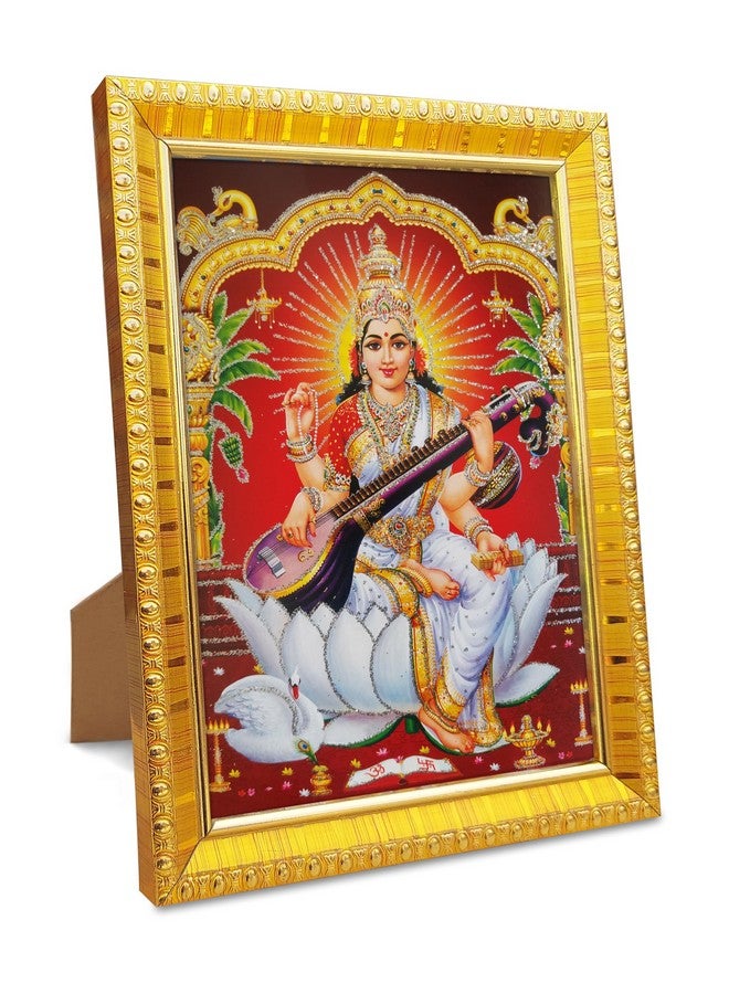 Koshtak Koshtak Saraswati Mata On Lotus With Sitar & Hans Photo Frame With Tabletop Stand & Unbreakable Glass For Temple Worship/Gift/Home Decor (20CM x 15 CM) - Image 1