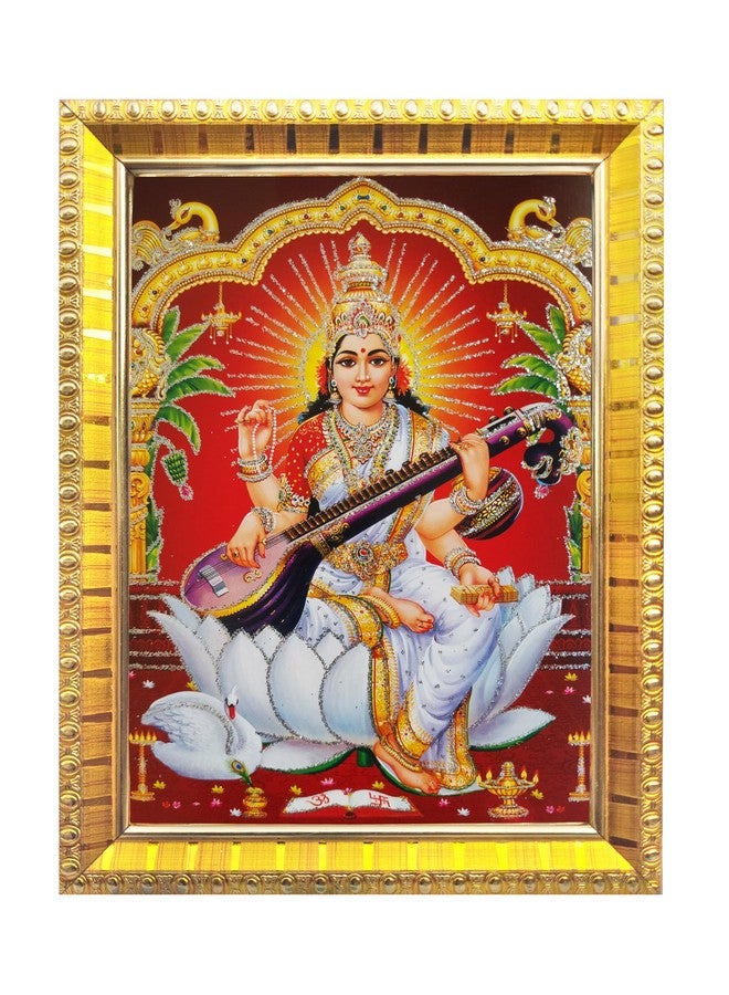 Koshtak Koshtak Saraswati Mata On Lotus With Sitar & Hans Photo Frame With Tabletop Stand & Unbreakable Glass For Temple Worship/Gift/Home Decor (20CM x 15 CM) - Image 3