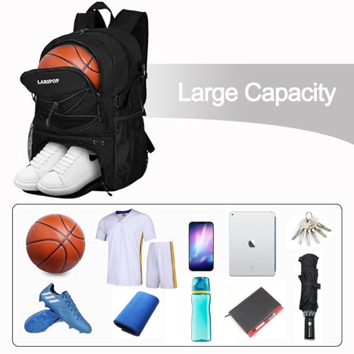 LARIPOP Basketball Bag,Basketball Backpack with Shoe Compartment and Ball Holder,Sport Bags for Soccer,Volleyball,Swim,Gym,Travel,School - Image 3