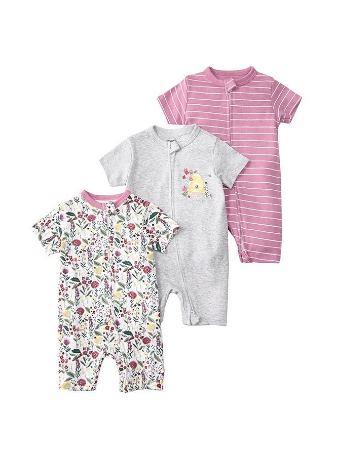 RedMapleTEK 3-Piece Set Of Pure Cotton Jumpsuits For Infants And Young Children With Short Sleeves And Crawling Clothes - Image 1