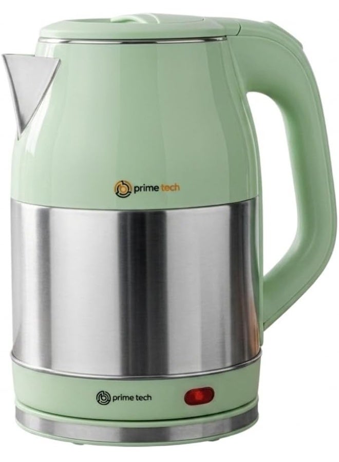 PRIME TECH Stainless Steel Electric Kettle 2.5L Capacity is a practical kettle that is perfect for quick hot drinks, stainless steel for long lasting durability and easy to clean (Green) - Image 1