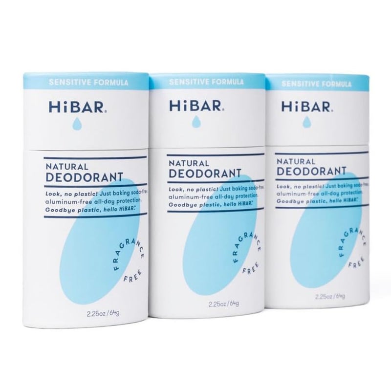 HiBAR Sensitive Deodorant 3-Pack - Unscented Natural Deodorant for Sensitive Skin - Aluminum-Free, Baking Soda-Free, Cruelty-Free, Travel-Friendly Size with Easy Push-Up Applicator - Image 1