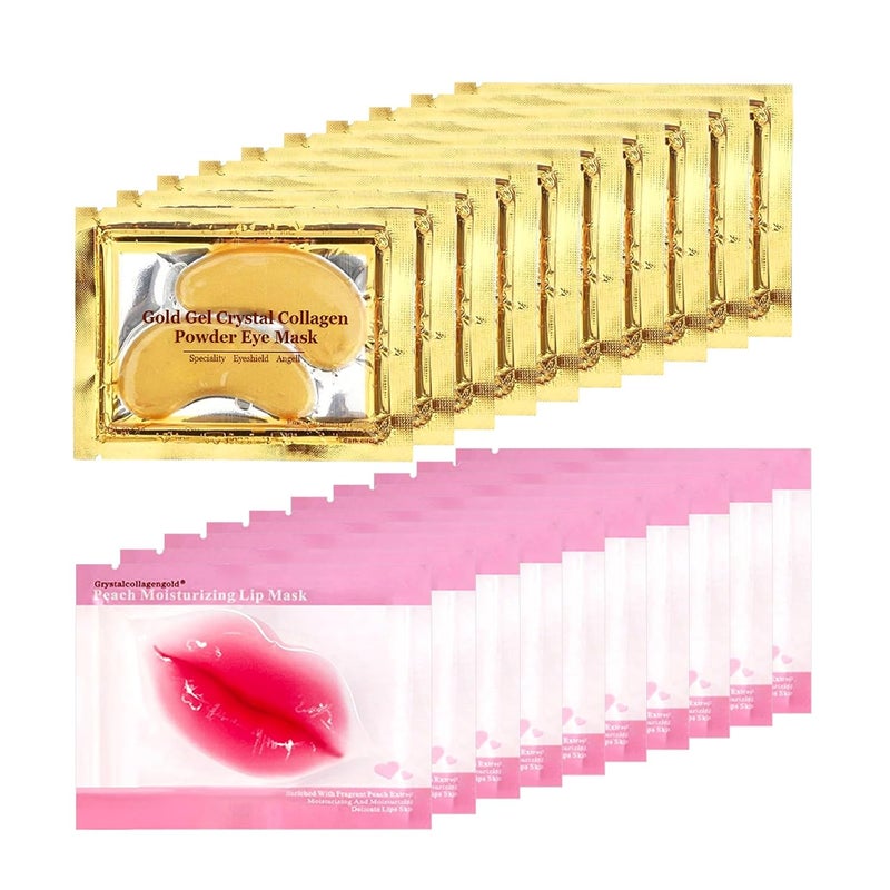 Reengull 40 Pairs 24K Gold Eye Masks Lip Masks Crystal Collagen Under Eye Patches for Puffy Eye Moisturizing Skin Care Lip Eyes Patches for Dark Circles Wrinkles and Fine Lines gold and peach red - Image 1