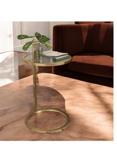 fan baytk Round side table in gold metal with tempered glass top - a touch of luxury and elegance in every corner, Dimensions: 35 cm diameter, 50 cm height.  - Image 1