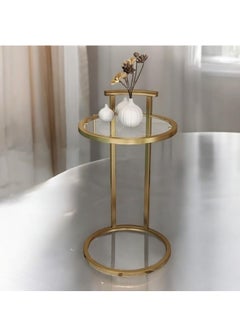 fan baytk Round side table in gold metal with tempered glass top - a touch of luxury and elegance in every corner, Dimensions: 35 cm diameter, 50 cm height.  - Image 2