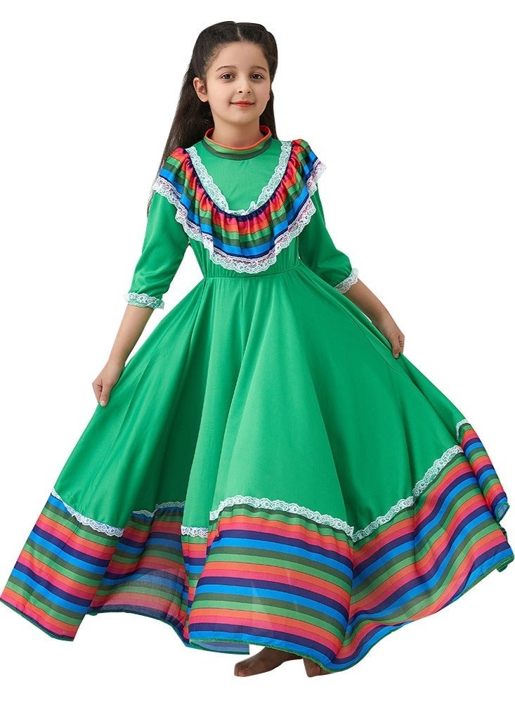 Sparklepals Mexican Dress for Girls Kids Tradition Princess Dress Halloween Costume Carnival Birthday Party Costumes rosered - Image 1