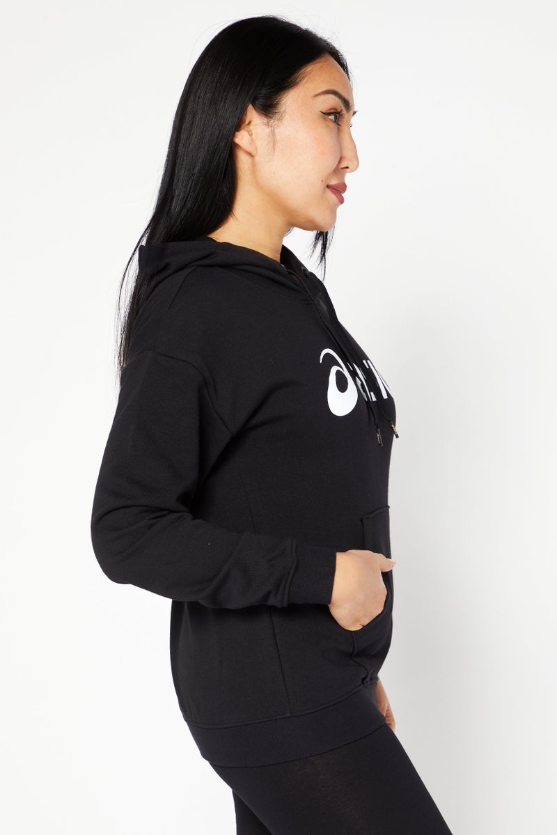 asics Women Sportswear Fit Long Sleeve Hooded Sweatshirt, Black/White - Image 3