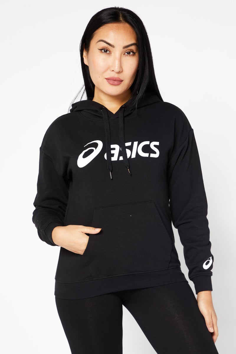 asics Women Sportswear Fit Long Sleeve Hooded Sweatshirt, Black/White - Image 1