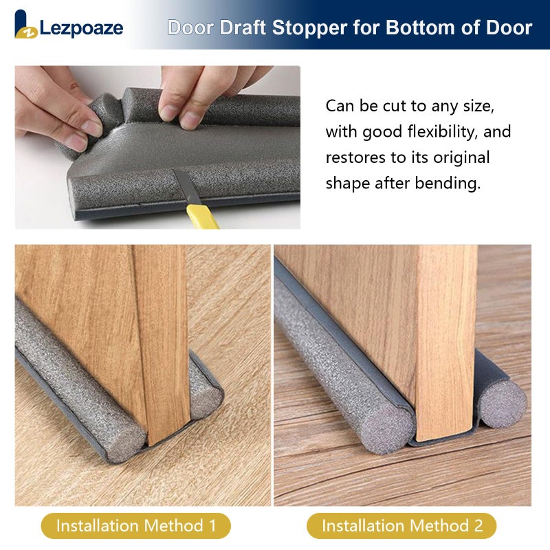 Lezpoaze Door Draft Stopper for Bottom of Door - Adjustable Under Door Sweep, No Adhesive, Blocks Cold Air, Hot Air, Noise, Light & Bugs, Weather Stripping Gap Filler, Easy Install, 36" Length, Grey - Image 3