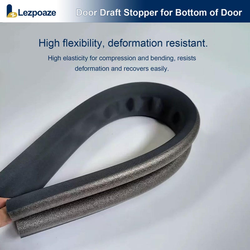 Lezpoaze Door Draft Stopper for Bottom of Door - Adjustable Under Door Sweep, No Adhesive, Blocks Cold Air, Hot Air, Noise, Light & Bugs, Weather Stripping Gap Filler, Easy Install, 36" Length, Grey - Image 5