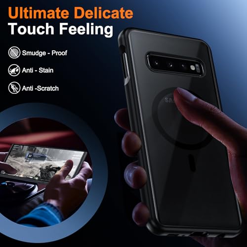 Guizzcg for Samsung Galaxy S10 Plus Magnetic Case - [Compatible with Magsafe Accessory][Military Drop Protection] Soft TPU Bumper + Translucent Matte Back Cover for S10 Plus, Matte Black - Image 4