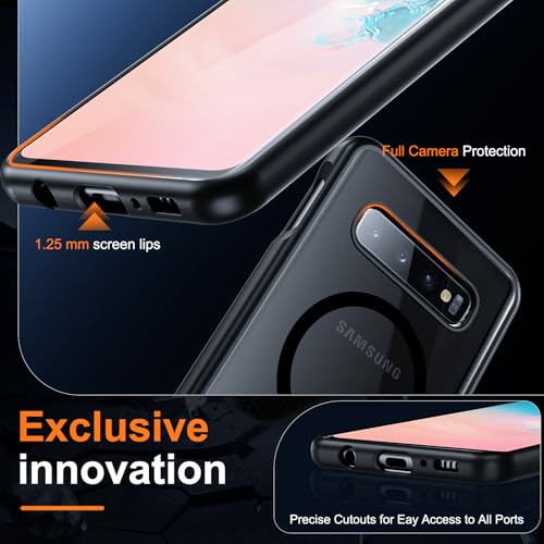 Guizzcg for Samsung Galaxy S10 Plus Magnetic Case - [Compatible with Magsafe Accessory][Military Drop Protection] Soft TPU Bumper + Translucent Matte Back Cover for S10 Plus, Matte Black - Image 5