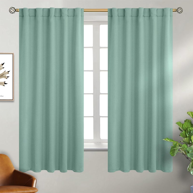 BGment Window Curtains for Bedroom  63 Inch Rod Pocket and Back Tab Thermal Insulated Room Darkening Curtains for Living Room 2 Curtain Panels 42 x 63 Inch Frosty Green