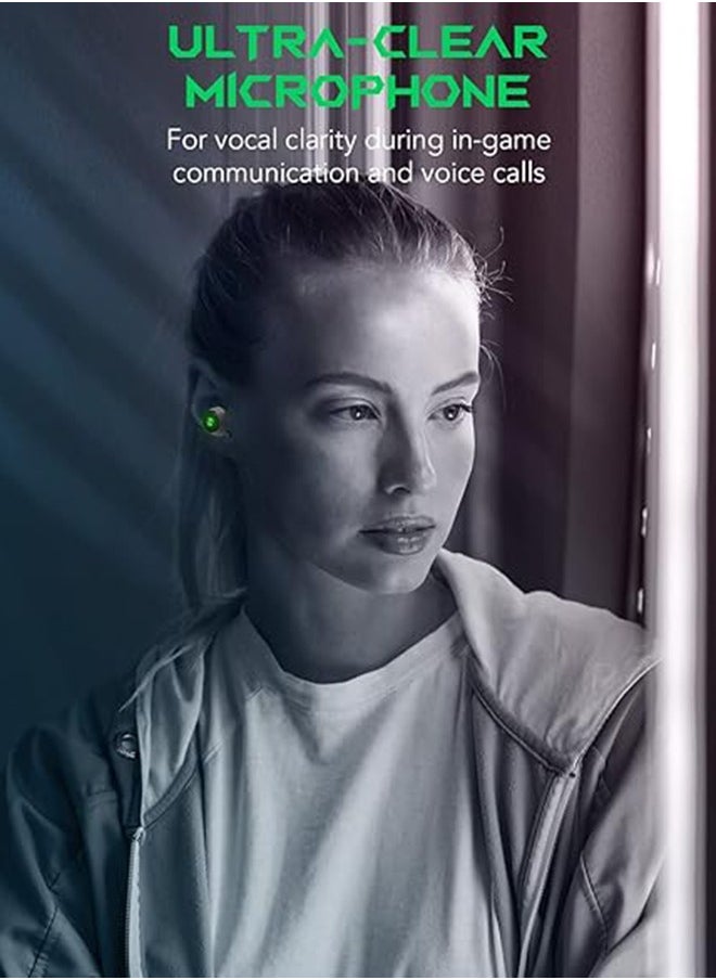 Lucifer T4, wireless earbuds, 45ms ultra-low latency, gaming Bluetooth headset with studio sound quality, Bluetooth 5.2, IPX5 waterproof, 24-hour listening time, microphone.