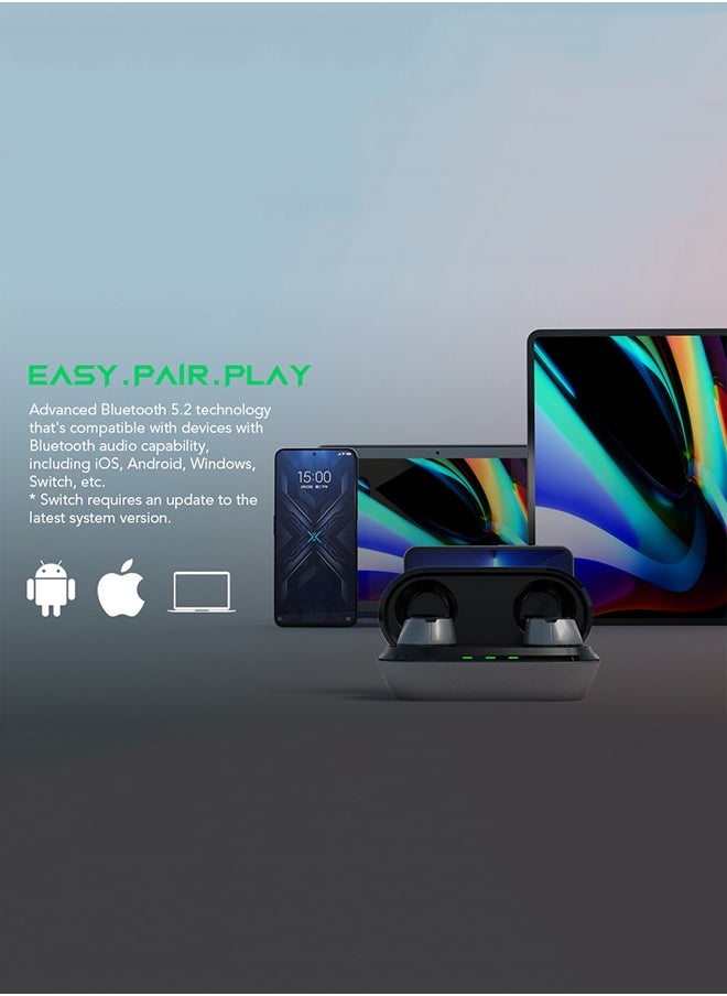 Lucifer T4, wireless earbuds, 45ms ultra-low latency, gaming Bluetooth headset with studio sound quality, Bluetooth 5.2, IPX5 waterproof, 24-hour listening time, microphone.