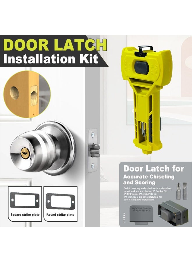 طقم مزلاج الباب – أداة تجويف مزلاج الباب للنقش والإزميل بدقة، مزودة بأدوات نقش وإزميل مدمجة وشفرات دائرية ومربعة قابلة للتبديل، مثالية لتركيب قفل الباب وأعمال التجويف - Image 1