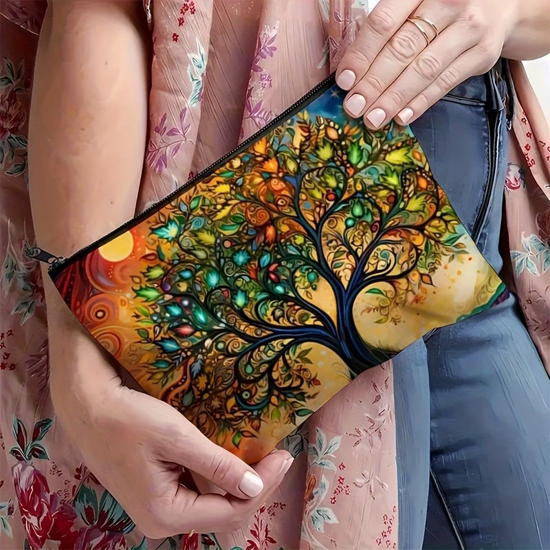 Tree Of Life Makeup Bag Cosmetic Organizer Vintage Cosmic Design With Earthy Tones And Bright Colors Compact Travel Toiletry Bag Spacious Interior For Makeup Skincare Gym Camping Durable Zipper Closure Ideal Gift For Nature Lovers Artistic Cosmetics Pouch - Image 5